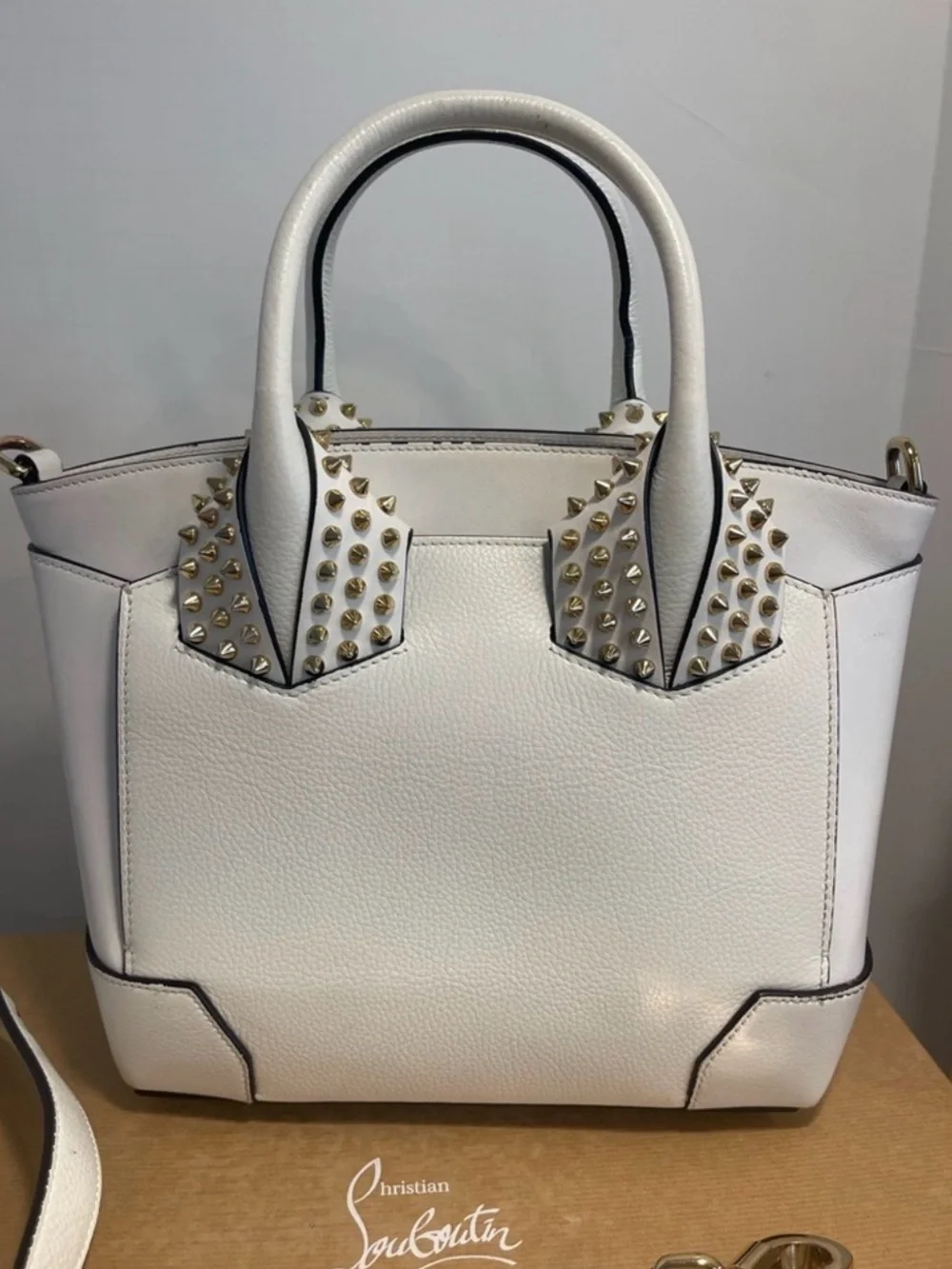 Christian Louboutin White Leather Studded Satchel